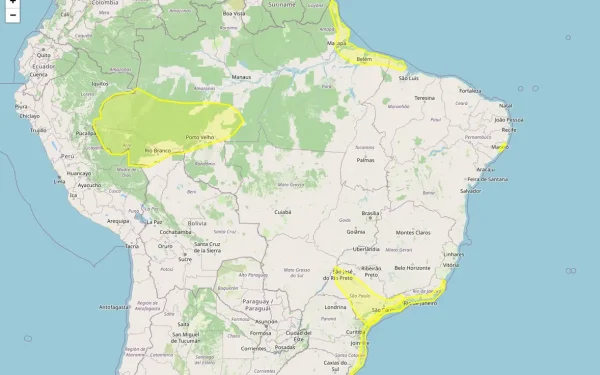 Brasil tem 652 municípios sob cinco alertas meteorológicos de chuvas intensas, acumulado de chuva e ventos costeiros nesta terça-feira