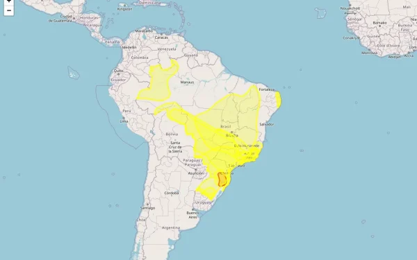 Quinze alertas do Inmet para ventos costeiros, geada, acumulado de chuva, declínio de temperatura, chuvas intensas e baixa umidade atingem 4140 municípios no Brasil neste sábado