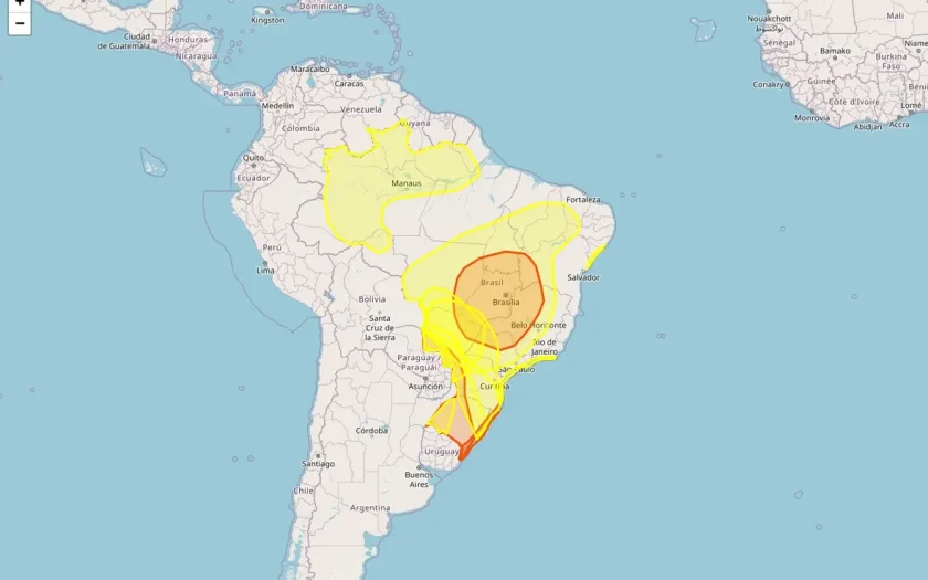 Brasil tem 3438 municípios sob treze alertas meteorológicos de tempestade, ventos costeiros, chuvas intensas, acumulado de chuva, baixa umidade e vendaval nesta segunda-feira