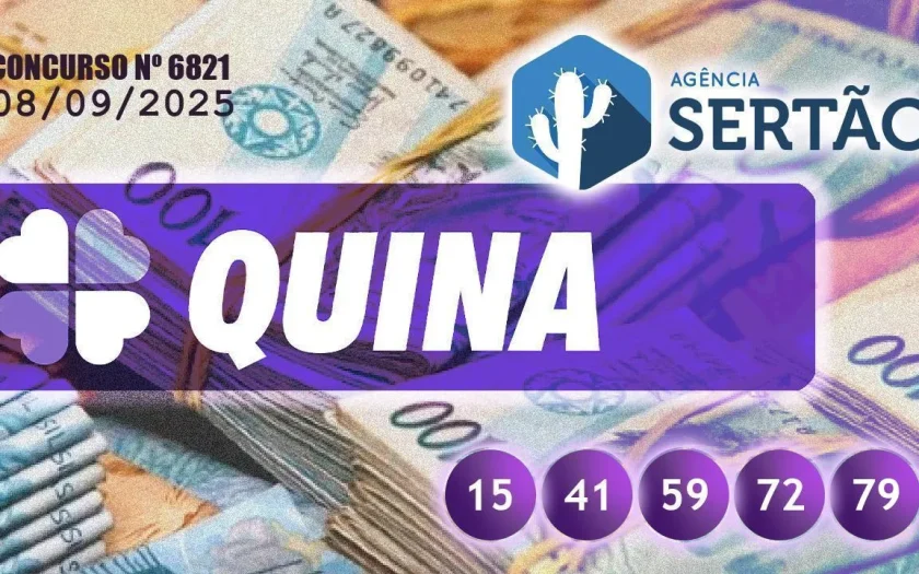Confira o resultado da Quina 6821, sorteada nesta segunda-feira
