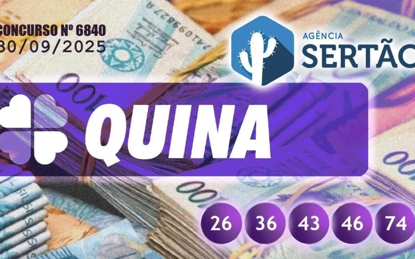 Confira o resultado da Quina 6840, sorteada nesta terça-feira