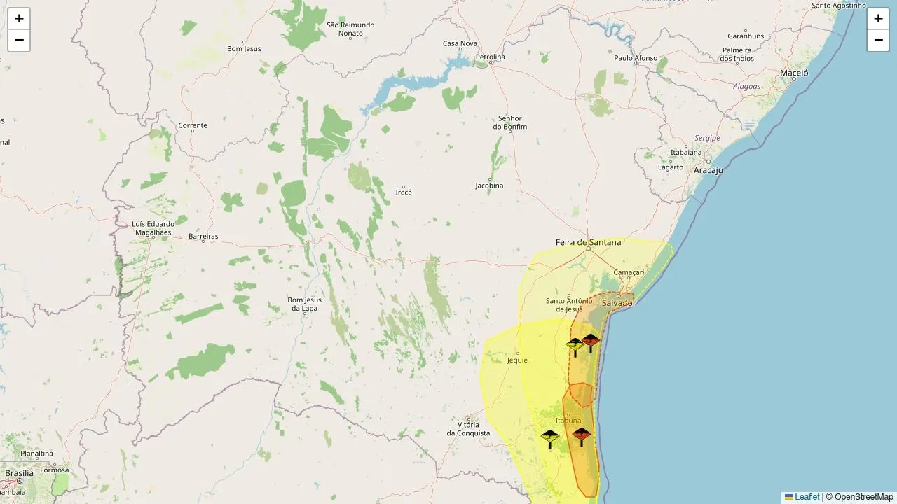 Inmet emite alertas para chuvas intensas em 167 municípios da Bahia