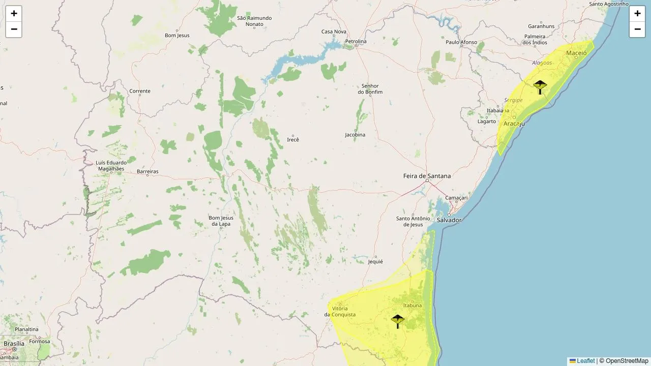 Inmet emite alertas de chuvas intensas para 82 municípios da Bahia