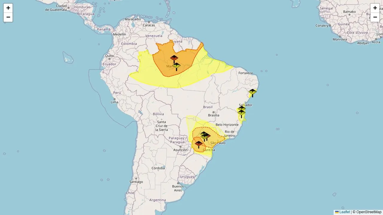 Inmet emite alertas para tempestades e chuvas intensas em 18 estados